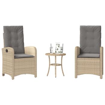 ARDEBO.de - 3-tlg. Bistro-Set mit Kissen Beigemischung Poly Rattan