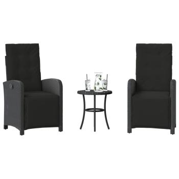 ARDEBO.de - 3-tlg. Bistro-Set mit Kissen Schwarz Poly Rattan