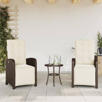 3-tlg. Bistro-Set mit Kissen Braun Poly Rattan