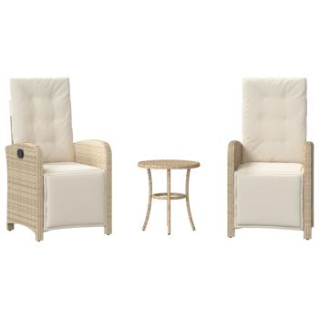 3-tlg. Bistro-Set mit Kissen Beige Poly Rattan