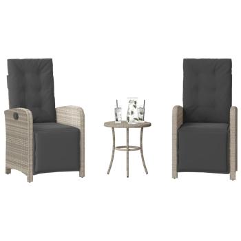ARDEBO.de - 3-tlg. Bistro-Set mit Kissen Hellgrau Poly Rattan