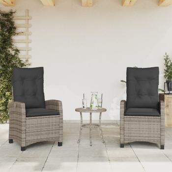 3-tlg. Bistro-Set mit Kissen Grau Poly Rattan