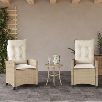 ARDEBO.de - 3-tlg. Bistro-Set mit Kissen Beige Poly Rattan