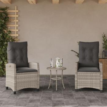 3-tlg. Bistro-Set mit Kissen Hellgrau Poly Rattan