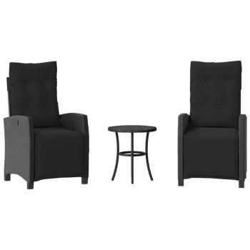 3-tlg. Bistro-Set mit Kissen Schwarz Poly Rattan