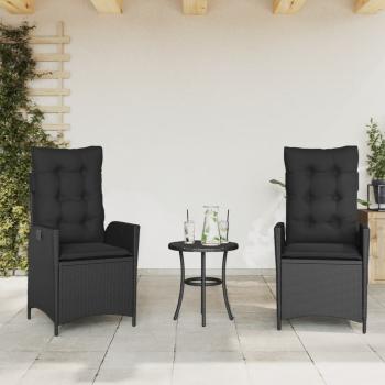 3-tlg. Bistro-Set mit Kissen Schwarz Poly Rattan