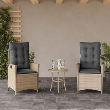ARDEBO.de - 3-tlg. Bistro-Set mit Kissen Beigemischung Poly Rattan