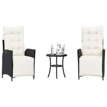ARDEBO.de - 3-tlg. Bistro-Set mit Kissen Schwarz Poly Rattan
