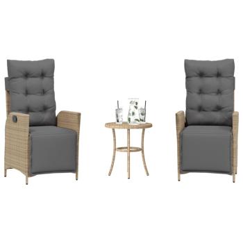 ARDEBO.de - 3-tlg. Bistro-Set mit Kissen Beigemischung Poly Rattan