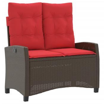 Gartenbank Verstellbar mit Kissen Braun Poly Rattan