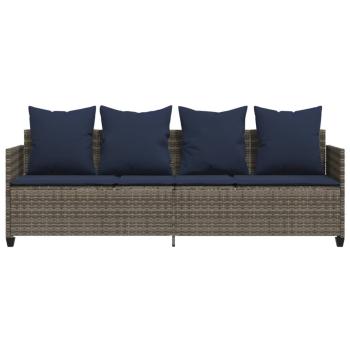 Sonnenliege mit Kissen Grau Poly Rattan