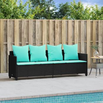 Sonnenliege mit Kissen Schwarz Poly Rattan