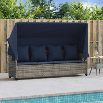 ARDEBO.de - Sonnenliege mit Dach und Kissen Grau Poly Rattan