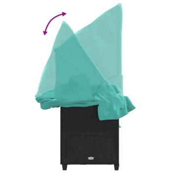 Sonnenliege mit Dach und Kissen Schwarz Poly Rattan