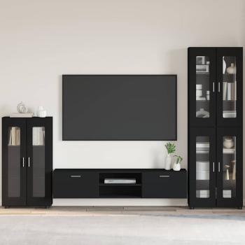 ARDEBO.de - Sideboard mit Regal Schwarz 55,5 x 29 x 100 cm Holzwerkstoff