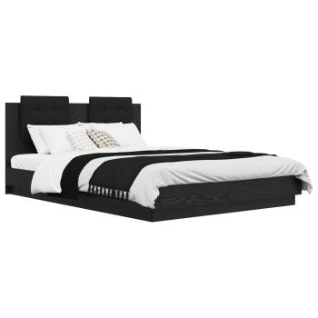 Bettgestell mit Kopfteil Schwarz Eichen-Optik 150 x 200 cm