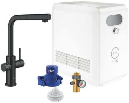 ARDEBO.de GROHE Blue Professional L-Auslauf Set mit herausziehbarem Mousseurauslauf, velvet black (31326KS2)