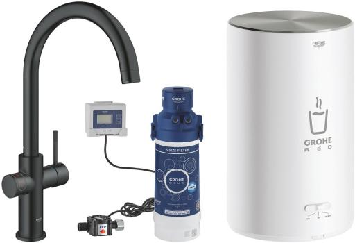 ARDEBO.de GROHE Red Duo Armatur und Boiler Größe M, C-Auslauf, velvet black (30083KS1)