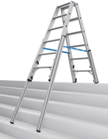 Krause 134882 Stabilo Stufen-Doppelleiter, Treppenfunktion, Aluminium, 2x6 Stufen
