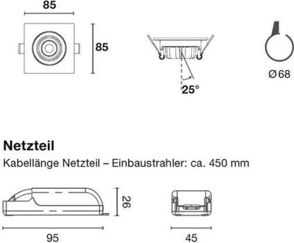 Ledxon EBS-SBQ-6-830-40N-S Einbau-Strahler, schwenkbar, quadratisch, 6W, 610lm, 3K, 40°, Nickel (7008233)