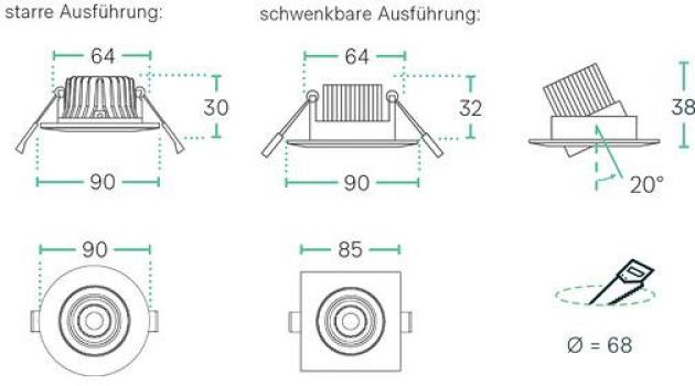 Ledxon EBS-FLSB-6-830-40N-S Einbau-Strahler flat, schwenkbar, 6W, 610lm, 3K, 40°, Nickel (7008117)