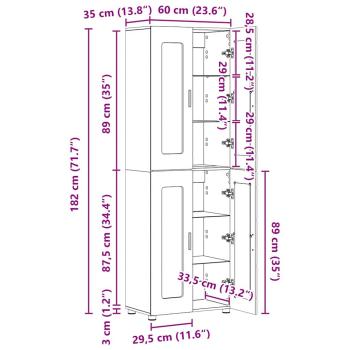 Highboard mit Regal mit Tür Weiß 60 x 35 x 182 cm Holzwerkstoff