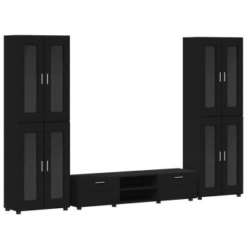 TV-Schrankset mit Schubladen mit Regal Schwarz Holzwerkstoff