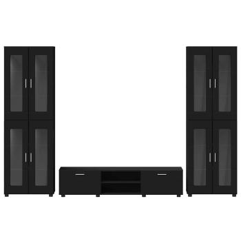 TV-Schrankset mit Schubladen mit Regal Schwarz Holzwerkstoff