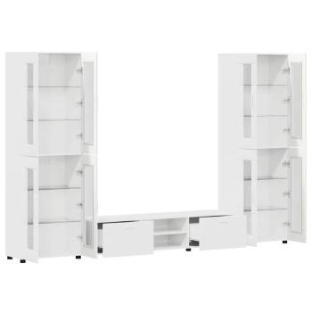 TV-Schrankset mit Schubladen Hochglanz Weiß Holzwerkstoff