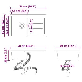 Waschbecken Schwarz 780 x 500 mm 80% Quarz und 20% Harz