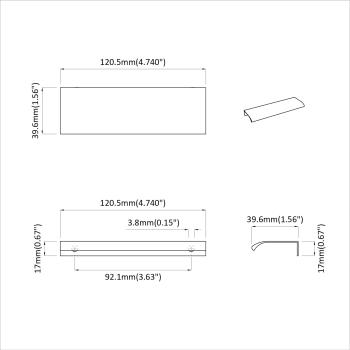 Griff 725 pcs Schwarz 120 x 39,6 x 17 mm Aluminium
