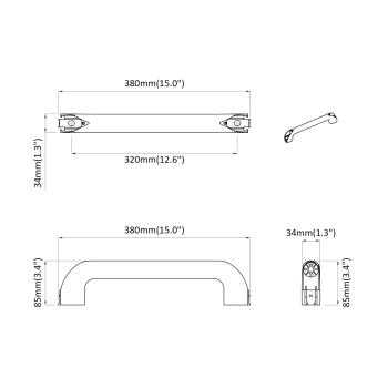 Griff Uni 2 pcs Schwarz 380 x 34 x 85 mm Aluminium und PP