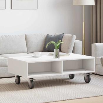 ARDEBO.de - Beistelltisch mit Rädern Weiß 90 x 50 x 30 cm Holzwerkstoff