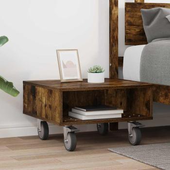 Beistelltisch mit Rädern Geräucherte Eiche 50 x 50 x 30 cm