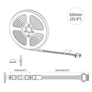 ARDEBO.de - LED Streifen 4 pcs Schwarz und Transparent 55 x 0,8 x 0,3 cm