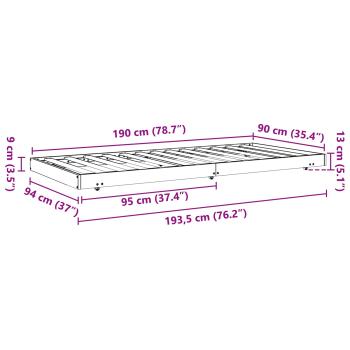 Bettrahmen Wachsbraun 90 x 190 cm Massives Kiefernholz