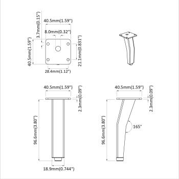 Standfüße 2 pcs Schwarz 40 x 40 x 100 mm Eisen