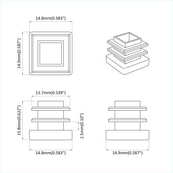 Endkappen 10909 pcs Schwarz 15 x 15 x 15 mm PP