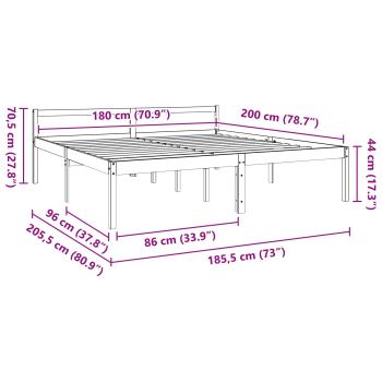 Bettrahmen Wachsbraun 180 x 200 cm Massives Kiefernholz