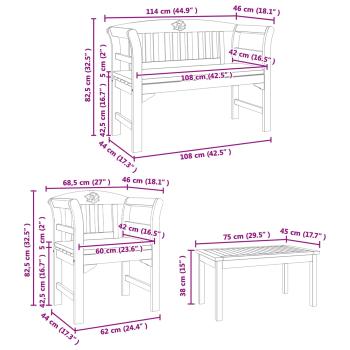 Möbelset mit Kissen 3 pcs Natur Massivholz Akazie