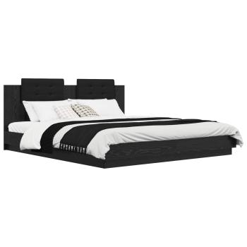 Bettgestell mit Kopfteil Schwarz Eichen-Optik 180 x 200 cm