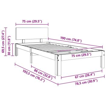Bettrahmen Wachsbraun 70 x 190 cm Massives Kiefernholz