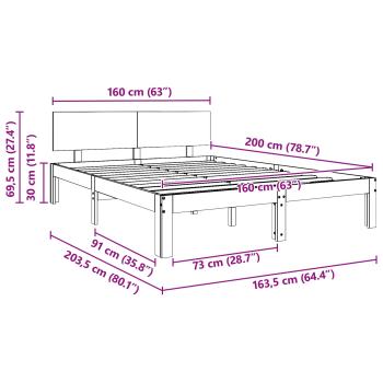 Bettrahmen Wachsbraun 160 x 200 cm Massives Kiefernholz