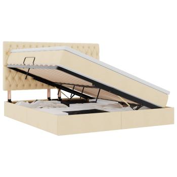 Bett mit Stauraum und LED Creme 160 x 200 cm Polyester