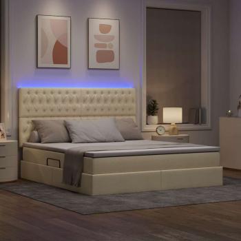 Bett mit Stauraum und LED Creme 160 x 200 cm Polyester