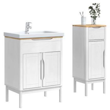 Badezimmermöbel-Set mit Regal 2 pcs Weiß Massives Kiefernholz