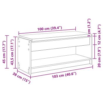 ARDEBO.de - Flurbank mit Kissen mit Regal Graues Sonoma 100 x 38 x 46 cm