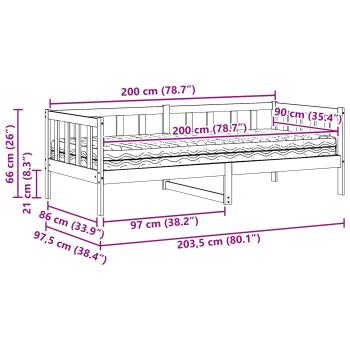 Tag-Bett mit Matratze Wachsbraun und Weiß 90 x 200 cm