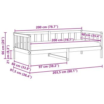 Tag-Bett mit Matratze Wachsbrown und Weiß 90 x 200 cm