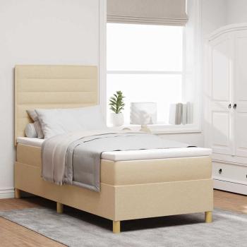 ARDEBO.de - Boxspringbett mit Matratze mit Kopfteil Creme 90 x 190 cm Stoff